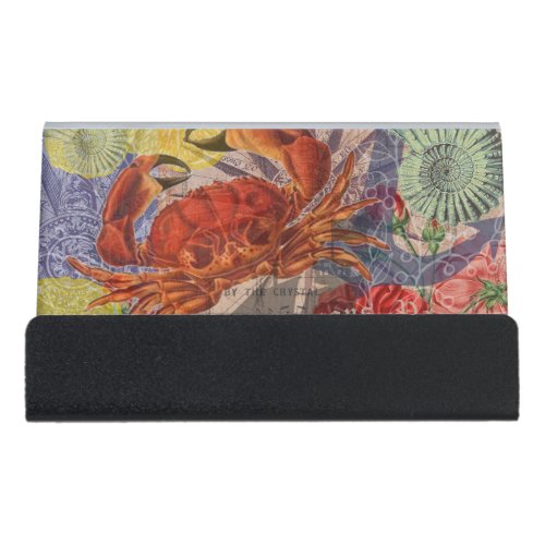 Crab Nautical Beach Seafood Art Desk Business Card Holder