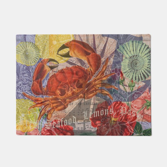 Crab Nautical Beach Seafood Art Doormat (Front)