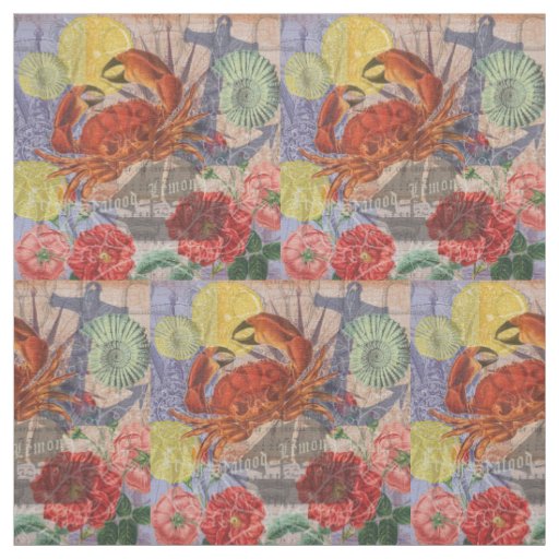Crab Nautical Beach Seafood Art Fabric