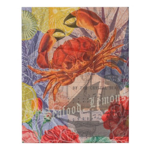 Crab Nautical Beach Seafood Art Faux Canvas Print