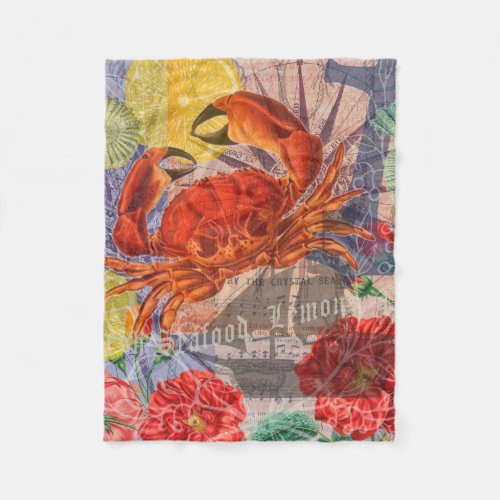 Crab Nautical Beach Seafood Art Fleece Blanket