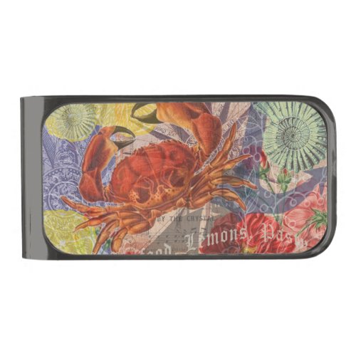 Crab Nautical Beach Seafood Art Gunmetal Finish Money Clip