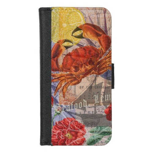 Crab Nautical Beach Seafood Art iPhone 87 Wallet Case