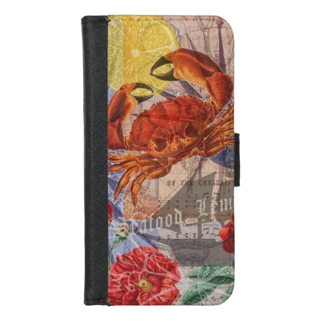 Crab Nautical Beach Seafood Art iPhone Wallet Case (Front)