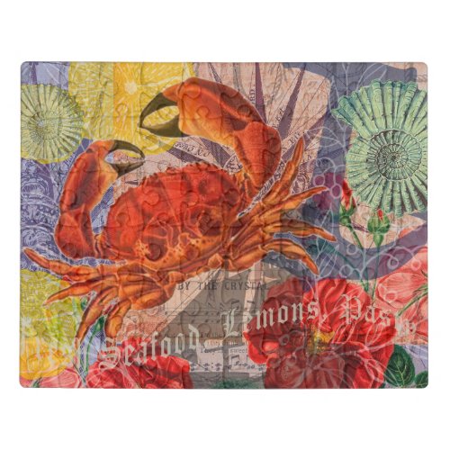 Crab Nautical Beach Seafood Art Jigsaw Puzzle