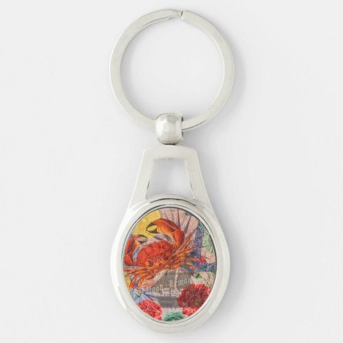 Crab Nautical Beach Seafood Art Keychain