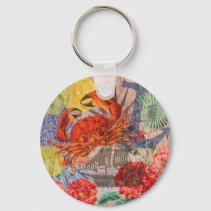 Crab Nautical Beach Seafood Art Keychain