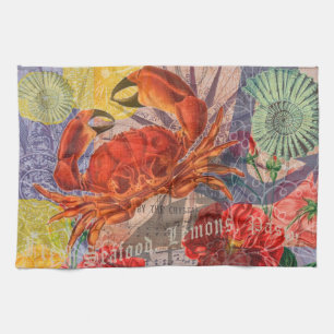 Crab Nautical Beach Seafood Art Kitchen Towel