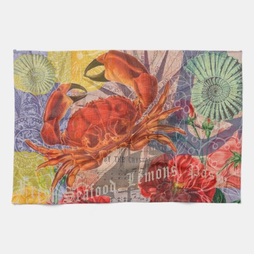 Crab Nautical Beach Seafood Art Kitchen Towel