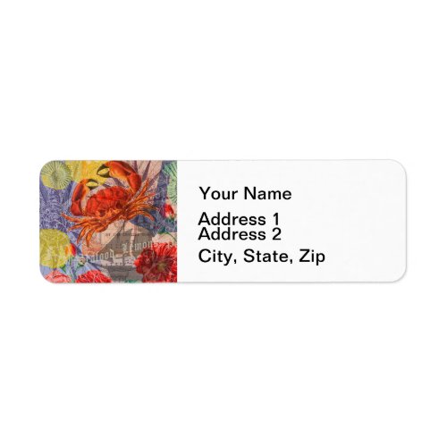 Crab Nautical Beach Seafood Art Label