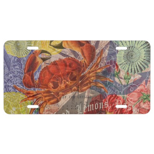 Crab Nautical Beach Seafood Art License Plate