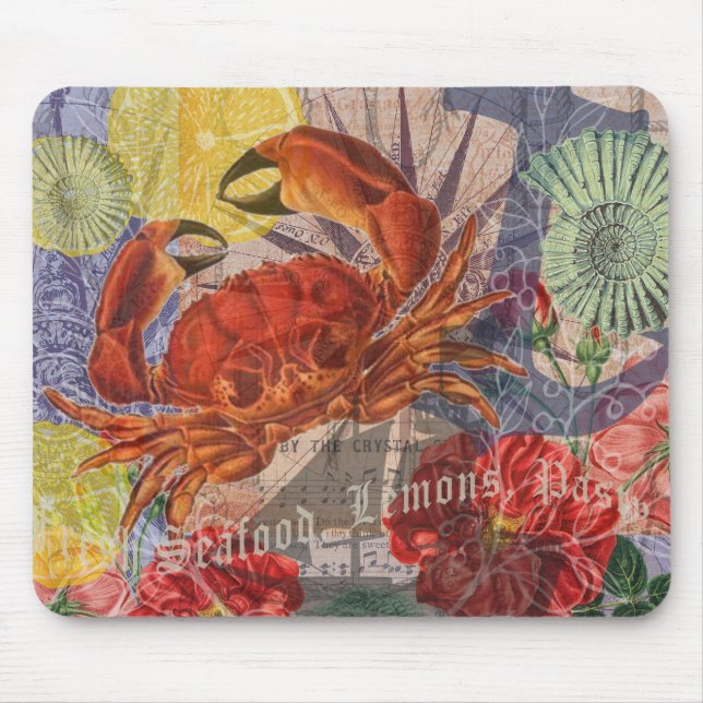 Crab Nautical Beach Seafood Art Mouse Pad (Front)