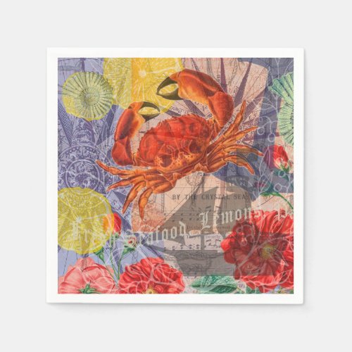 Crab Nautical Beach Seafood Art Napkins