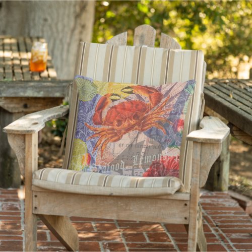 Crab Nautical Beach Seafood Art Outdoor Pillow