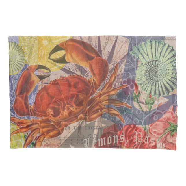 Crab Nautical Beach Seafood Art Pillow Case (Front)