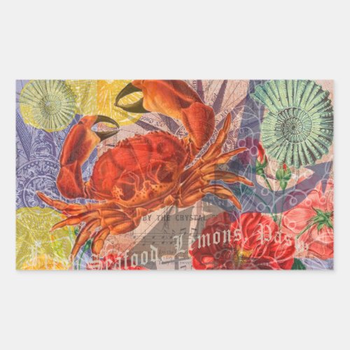 Crab Nautical Beach Seafood Art Rectangular Sticker