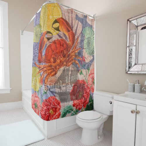 Crab Nautical Beach Seafood Art Shower Curtain