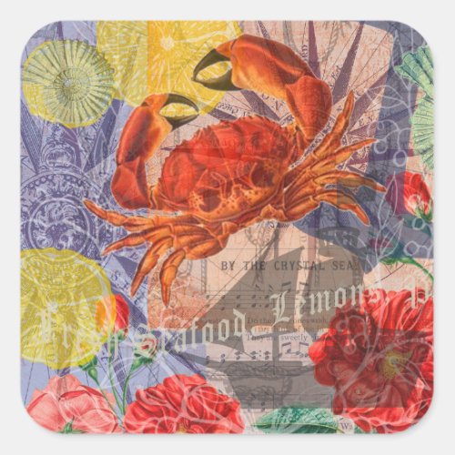 Crab Nautical Beach Seafood Art Square Sticker