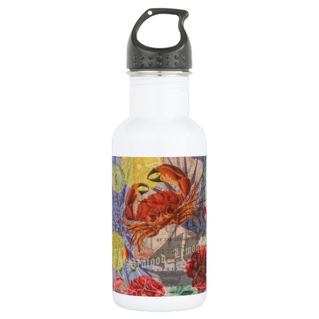 Crab Nautical Beach Seafood Art Stainless Steel Water Bottle (Front)