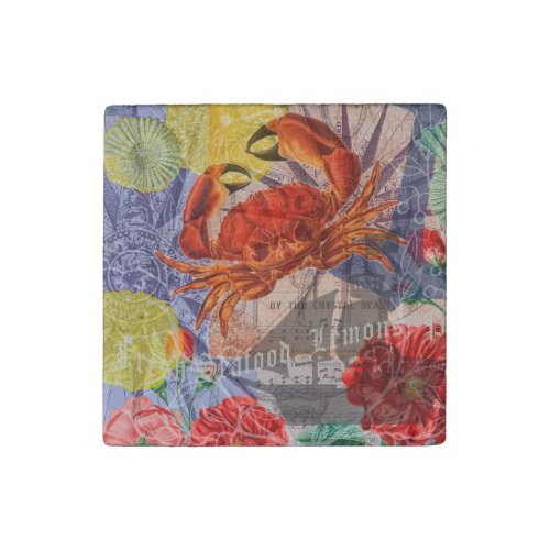 Crab Nautical Beach Seafood Art Stone Magnet