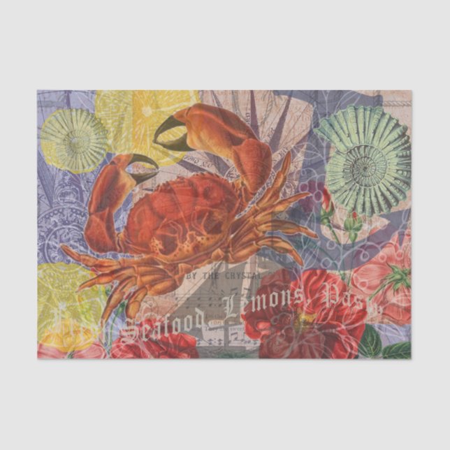 Crab Nautical Beach Seafood Art Tissue Paper (Front)