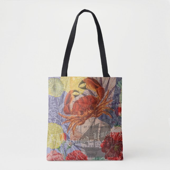 Crab Nautical Beach Seafood Art Tote Bag (Front)