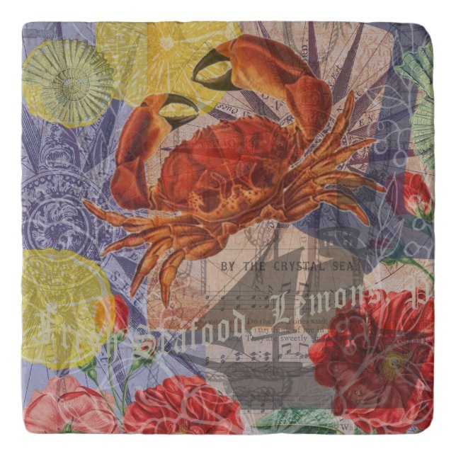 Crab Nautical Beach Seafood Art Trivet (Front)