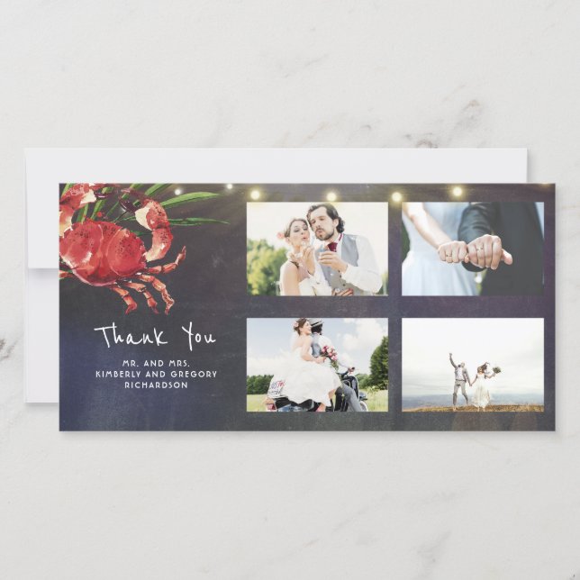 Crab Nautical Beach Wedding Thank You Wedding Card (Front)