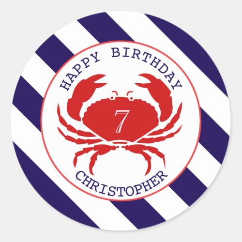 Crab Nautical Birthday Party Invitation Classic Round Sticker