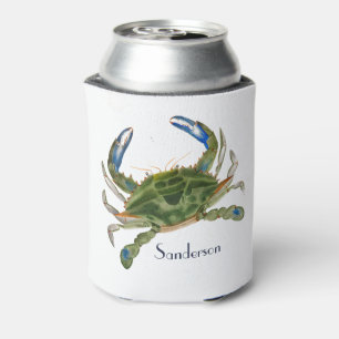 Crab Nautical Blue and Green Can Cooler