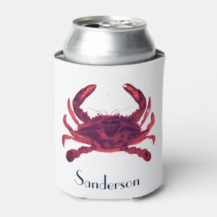 Crab Nautical Burgundy Maroon Red Can Cooler