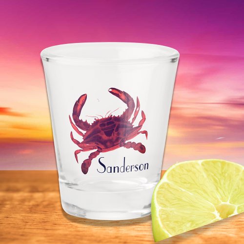 Crab Nautical Burgundy Maroon Red  Shot Glass