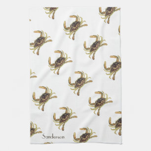 Crab Nautical Coastal Tan Khaki Sandy  Kitchen Tow Towel