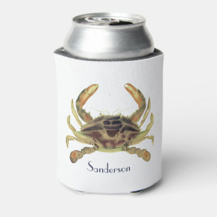 Crab Nautical Gray Blue and Green Can Cooler