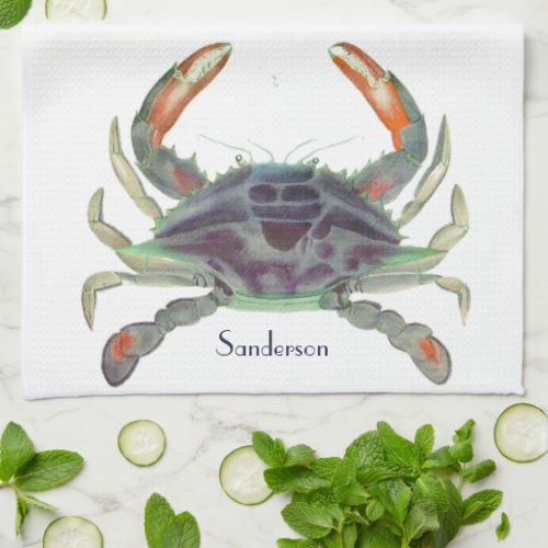 Crab Nautical Gray Blue and Green Kitchen Towel