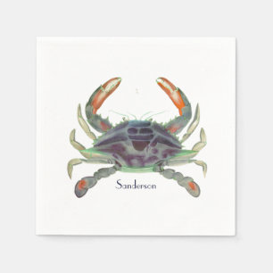Crab Nautical Gray Blue and Green  Napkins