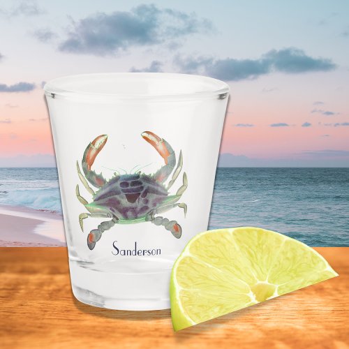 Crab Nautical Gray Blue and Green  Shot Glass