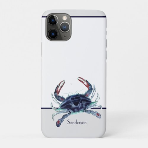 Crab Nautical Navy Blue and White  Beach  iPhone 11 Pro Case