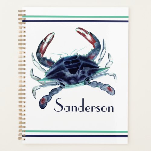 Crab Nautical Navy Blue and White  Planner