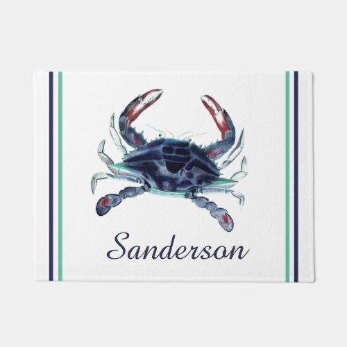 Crab Nautical Navy Blue and White  Planner Doormat