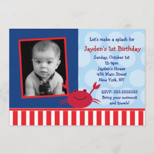 Crab Nautical Photo Birthday Invitations