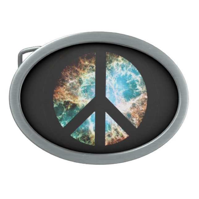 Crab Nebula Peace Sign Oval Belt Buckle (Front)