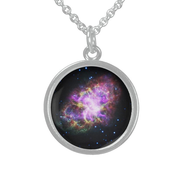Crab Nebula Supernova Remnant Hubble Composite Sterling Silver Necklace (Front)