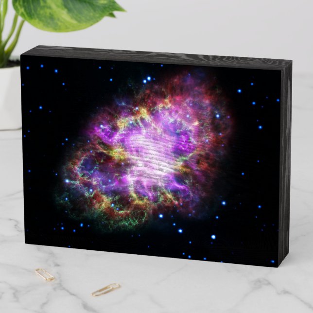 Crab Nebula Supernova Remnant Hubble Composite Wooden Box Sign (In Situ Horizontal)