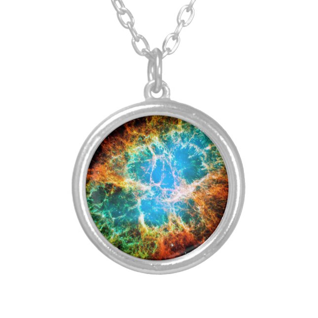 Crab Nebula Supernova Remnant Hubble Space Photo Silver Plated Necklace (Front)