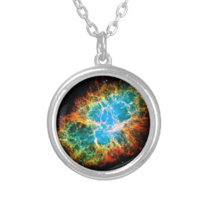 Crab Nebula Supernova Remnant Hubble Space Photo Silver Plated Necklace