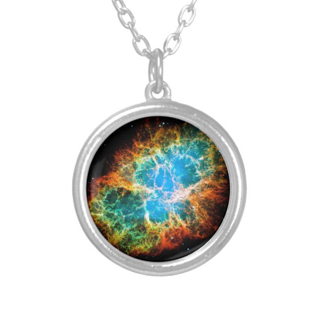Crab Nebula Supernova Remnant Hubble Space Photo Silver Plated Necklace (Front)