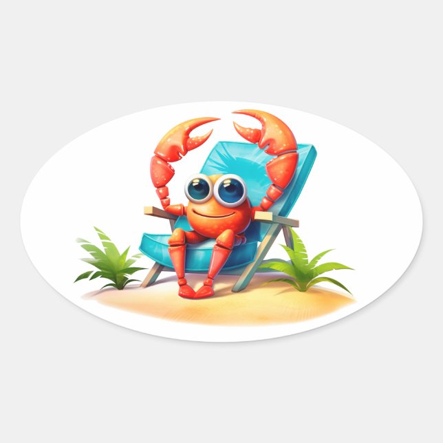 Crab on vacation oval sticker (Front)