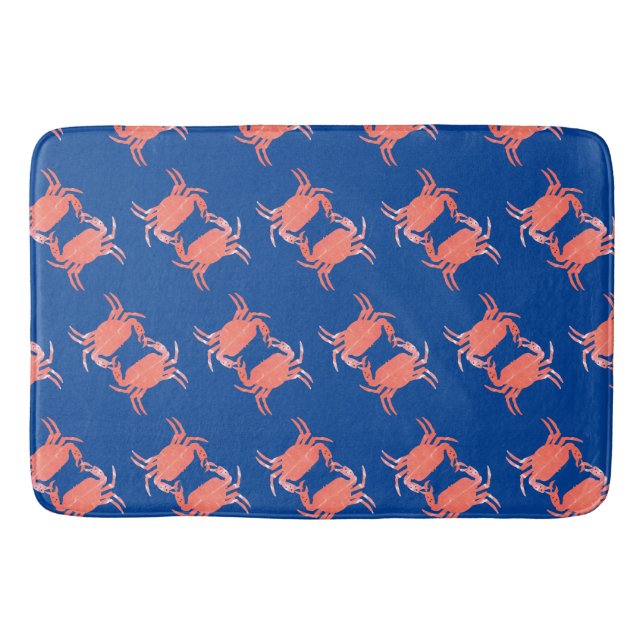 Crab Pattern Blue Shower  Bath Mat (Front)