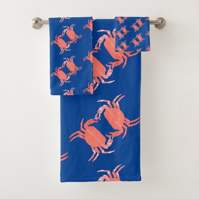 Crab Pattern Blue Shower  Bath Towel Set (Insitu)